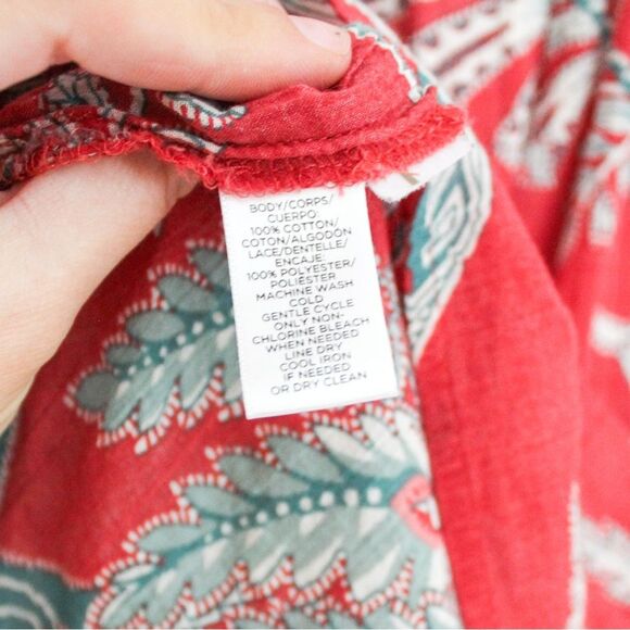 Loft Floral Long Sleeve Blouse with Lace Accents - Small, Red and Teal - Picture 8 of 8